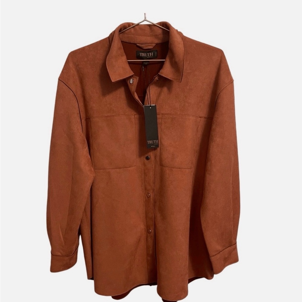 Truth women’s 1x faux leather burnt orange BEAUTIFUL COMFY BUTTON DOWN